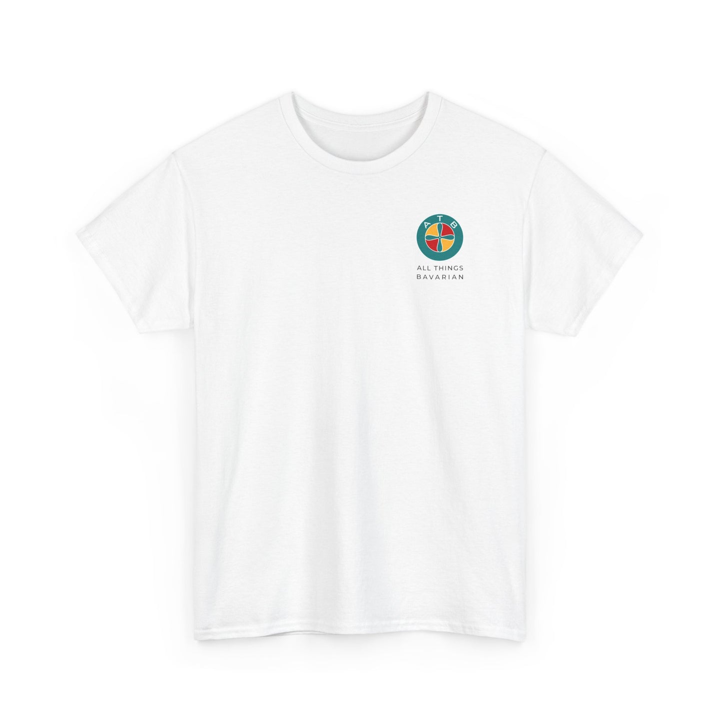 BMW e38 Steel Blue Unisex T Shirt in White - 100% Cotton (Back graphic)