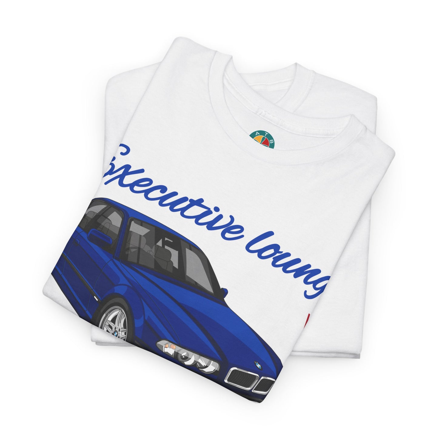 BMW e38 Avus Blue Unisex T Shirt in White - 100% Cotton (Front graphic)