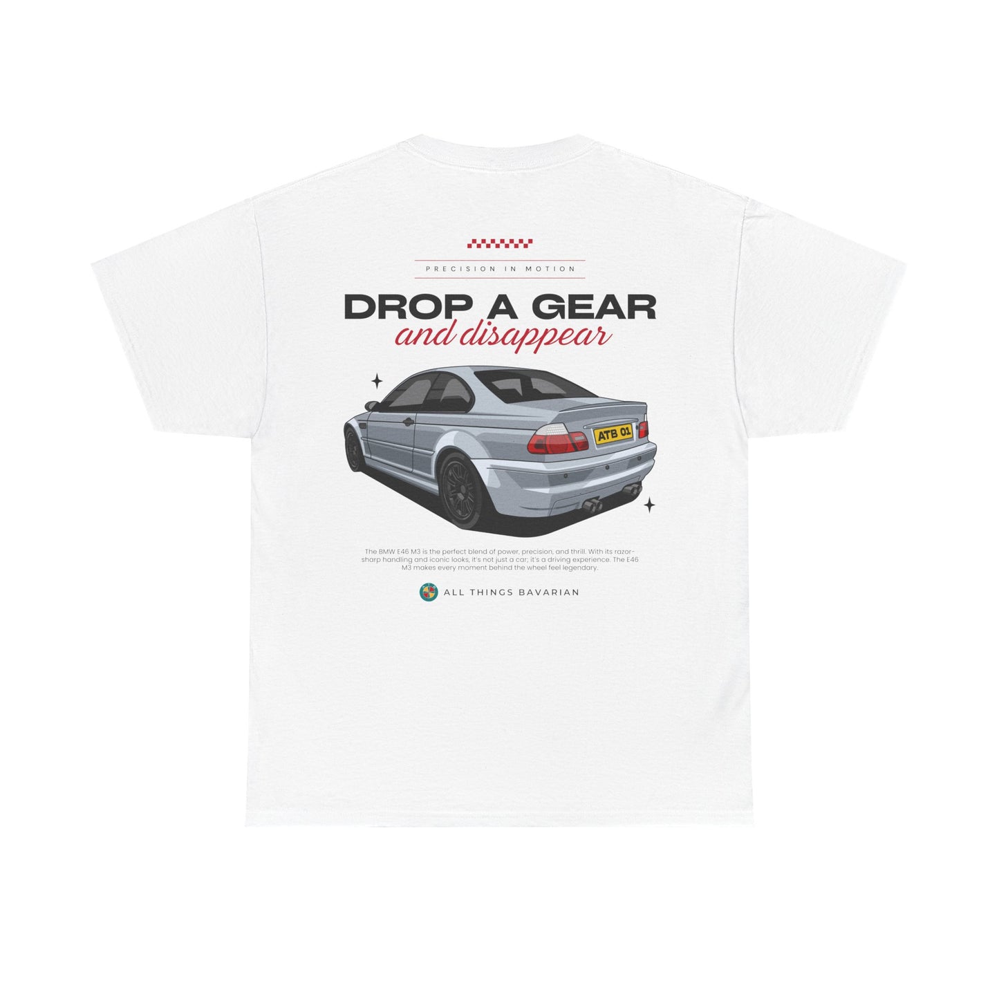BMW e46 M3 (Grey) Unisex T Shirt in White - 100% Cotton (Version 2)