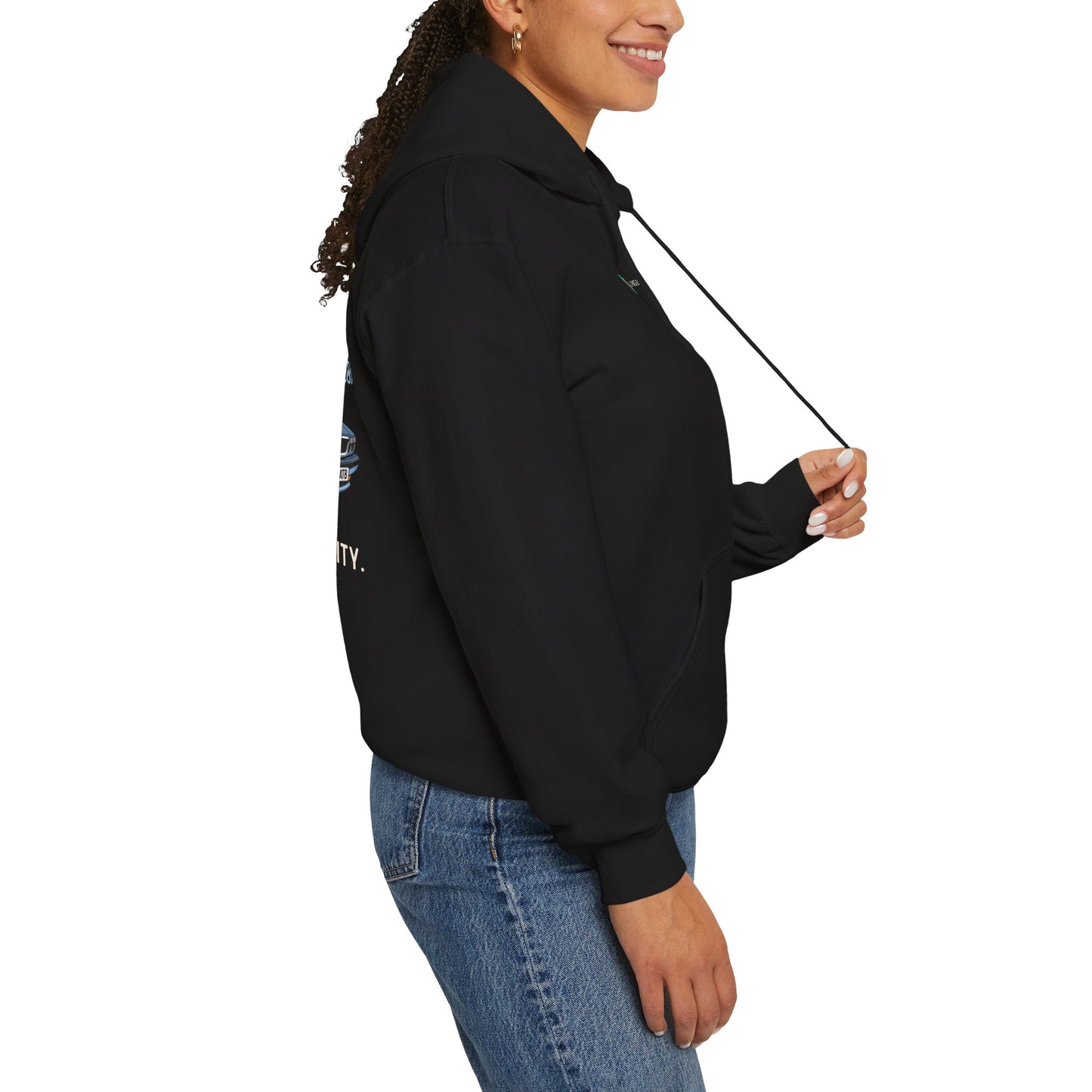 BMW e38 Steel Blue Unisex Hoodie in Black - 100% Cotton (Back graphic)