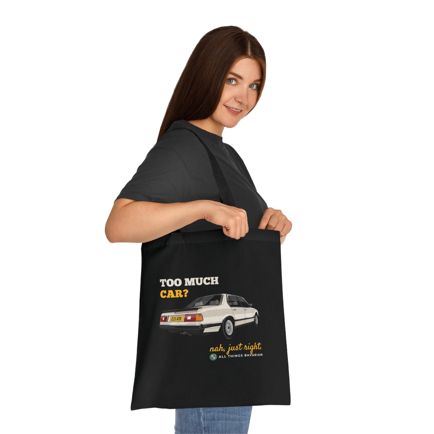 BMW e23 735i Gold Tote Bag in Black - 100% cotton