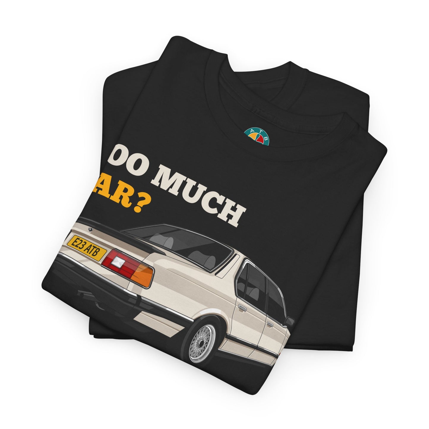 BMW e23 735i (Gold) Unisex T Shirt in Black - 100% Cotton (Front Graphic)