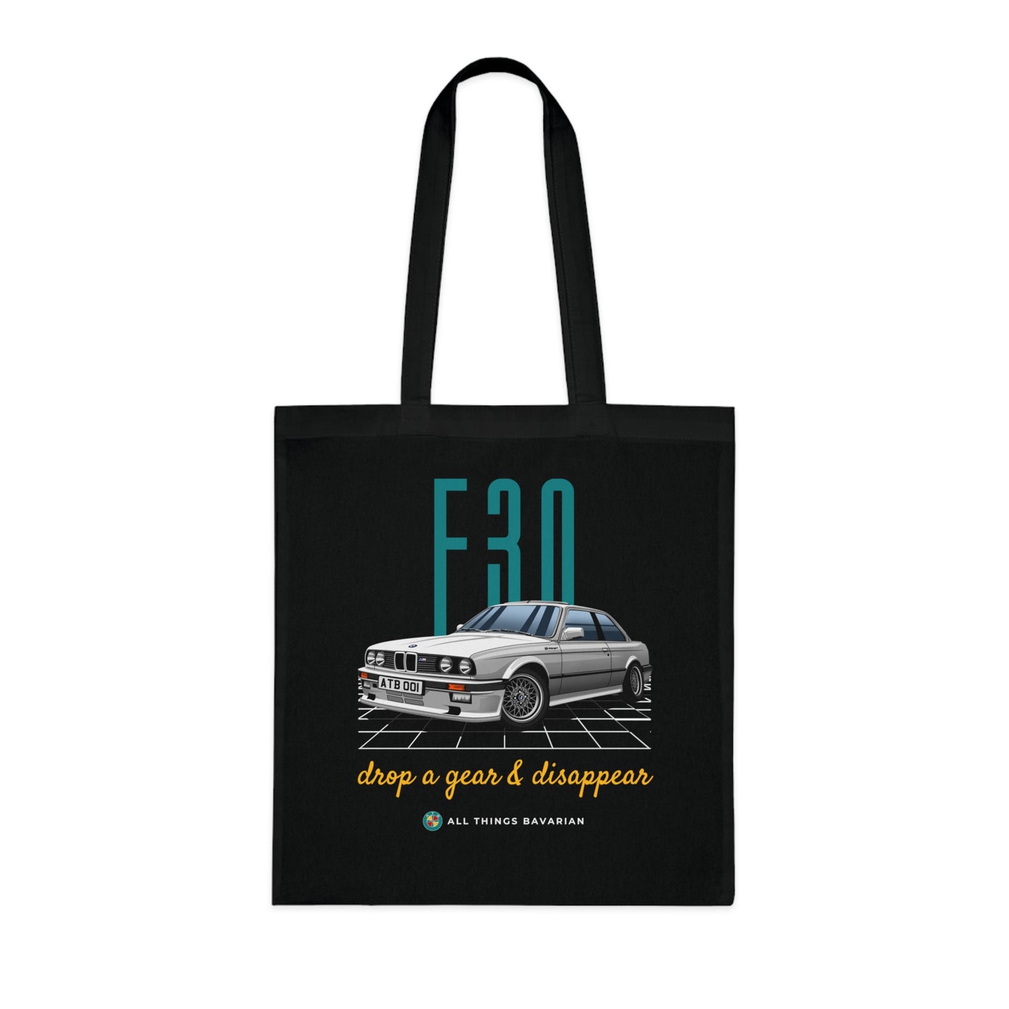 BMW e30 323i Silver Tote Bag in Black - 100% cotton