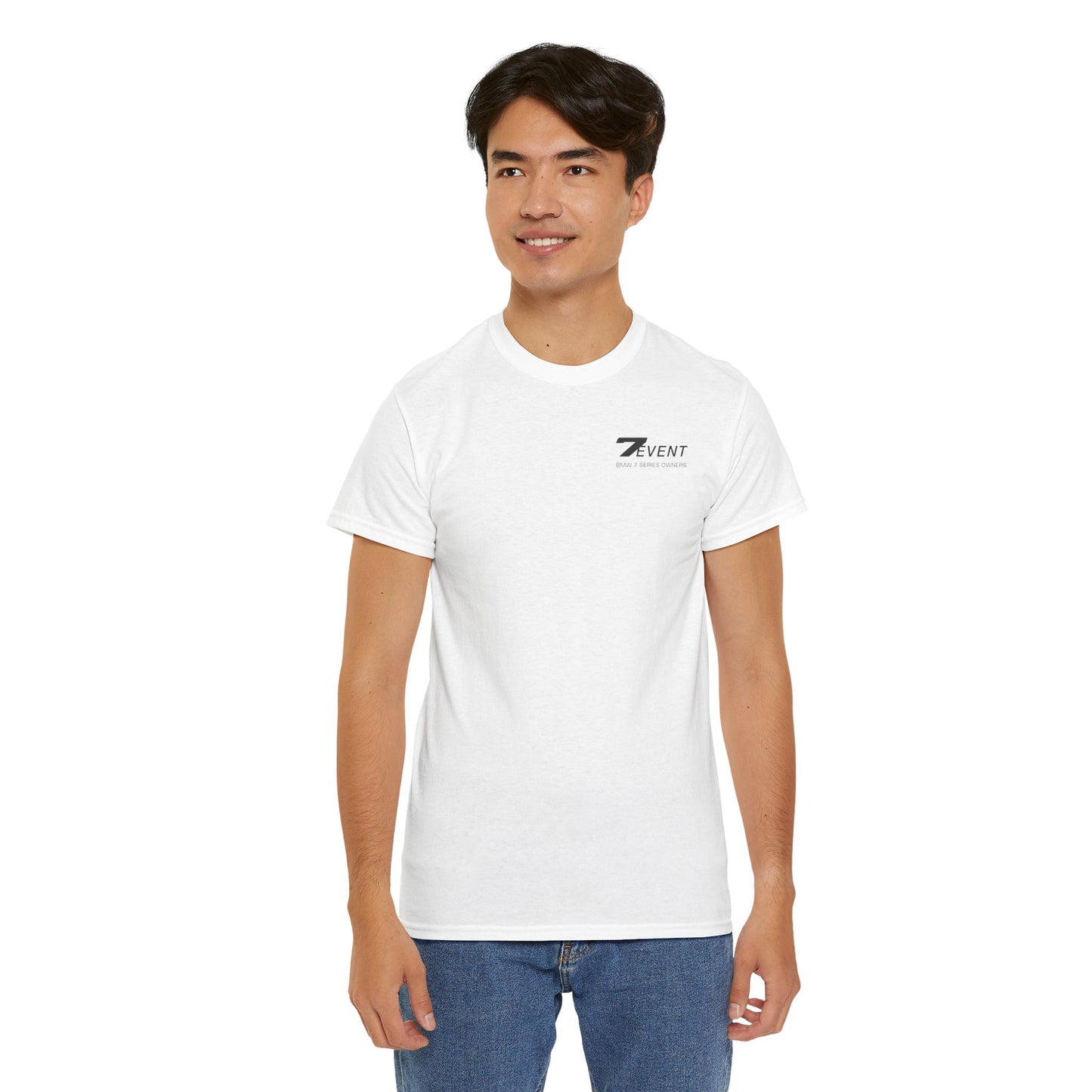 7 Event: BMW Blue e38 Unisex T Shirt in White - 100% Cotton