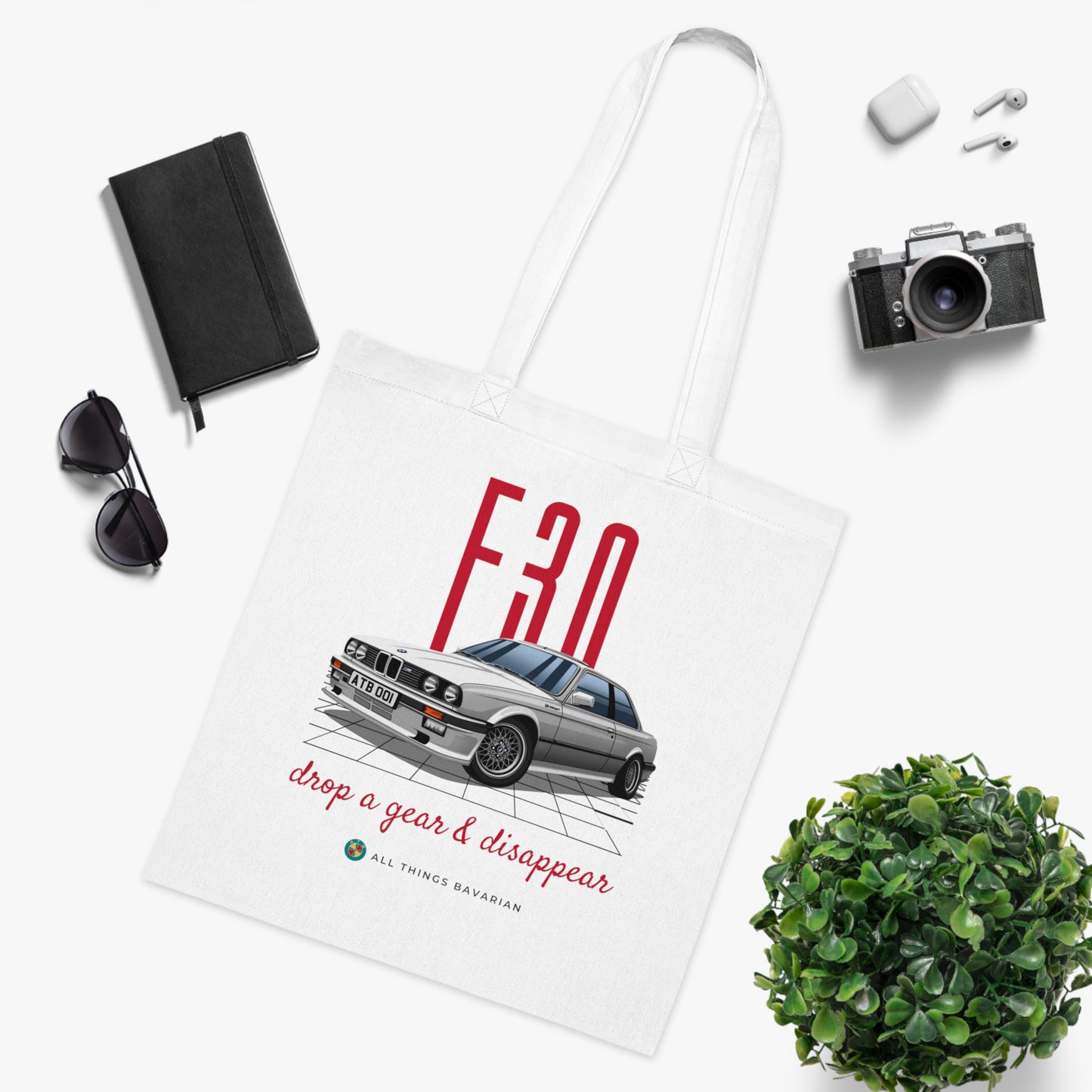 BMW e30 323i Silver Tote Bag in White - 100% cotton