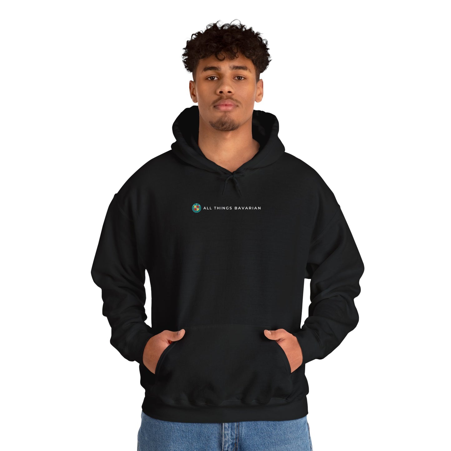 BMW e38 735i Avus Blue Unisex Hoodie in Black - 100% Cotton (Back graphic)