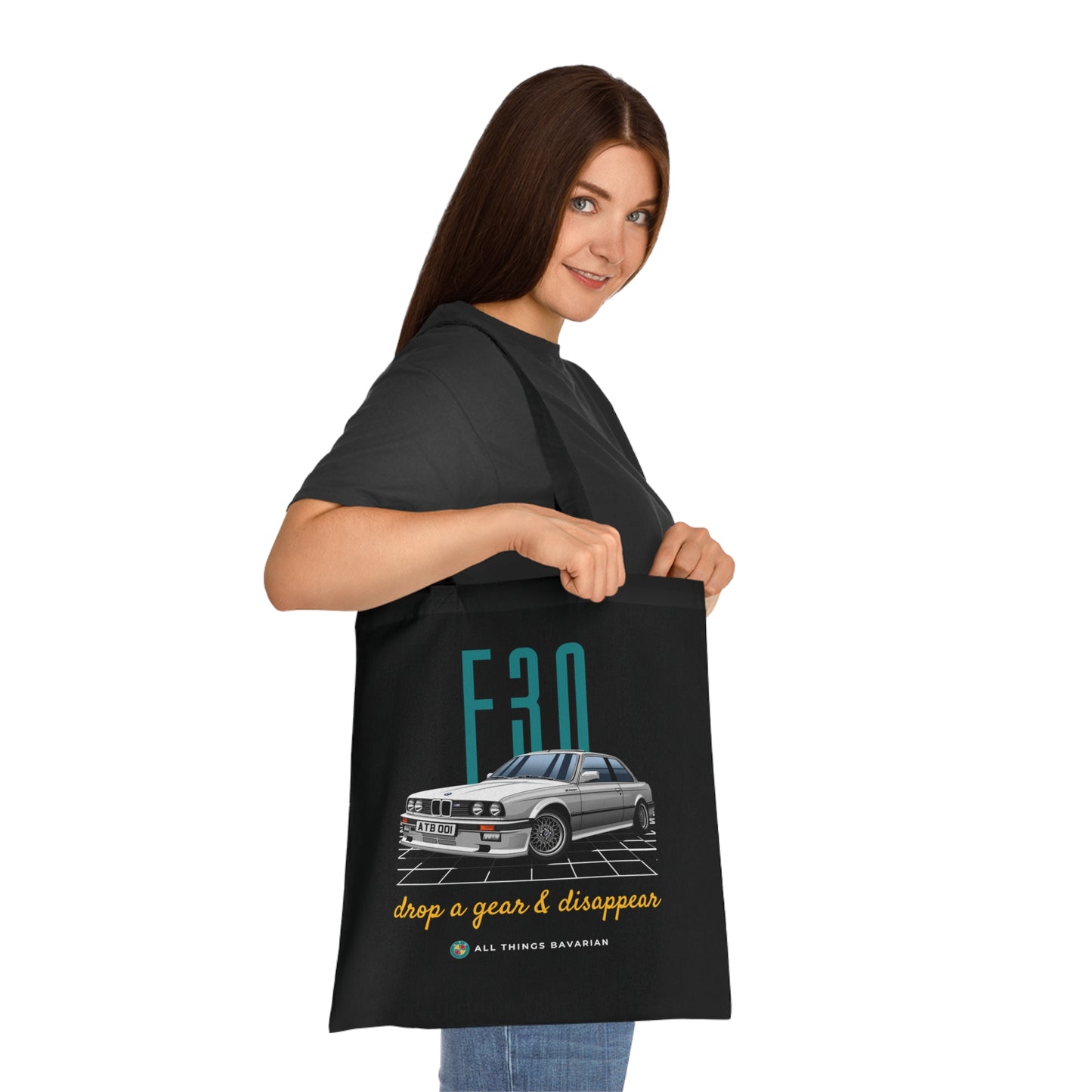 BMW e30 323i Silver Tote Bag in Black - 100% cotton