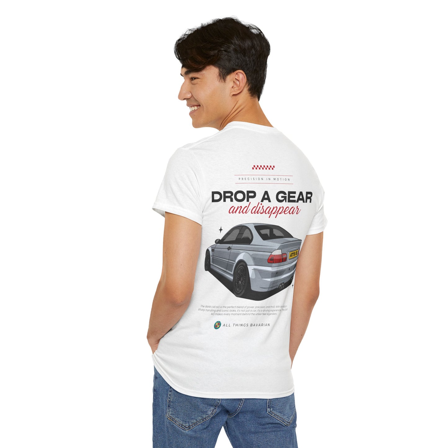 BMW e46 M3 (Grey) Unisex T Shirt in White - 100% Cotton (Version 2)