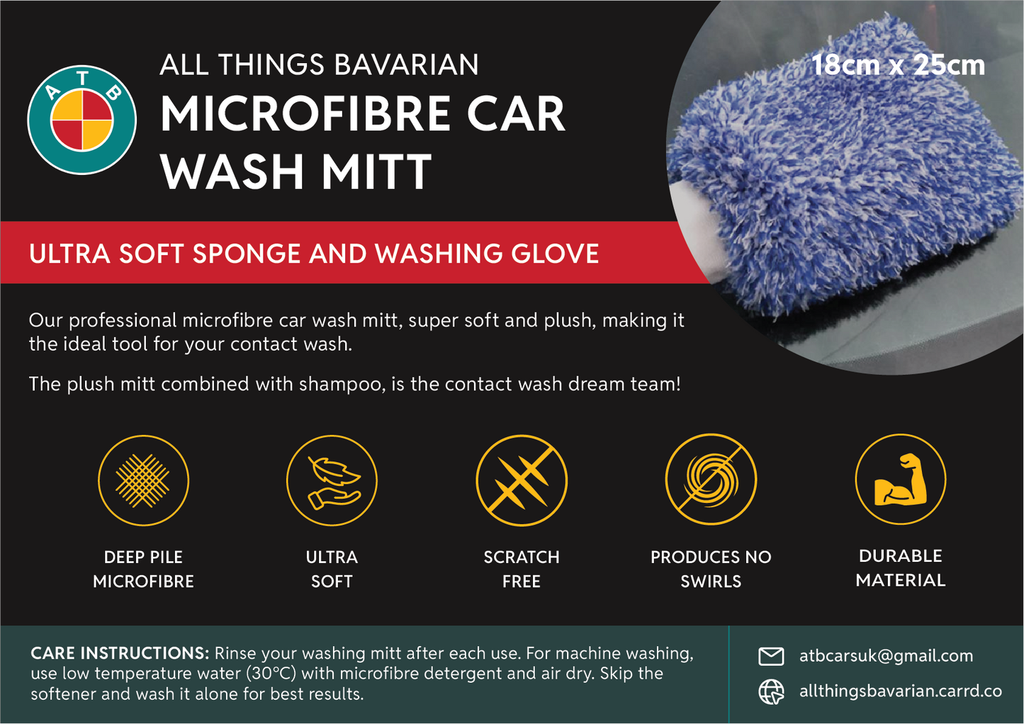 1 piece Professional Microfibre Car Wash Mitt, Ultra Soft Sponge; Washing Glove 18x25