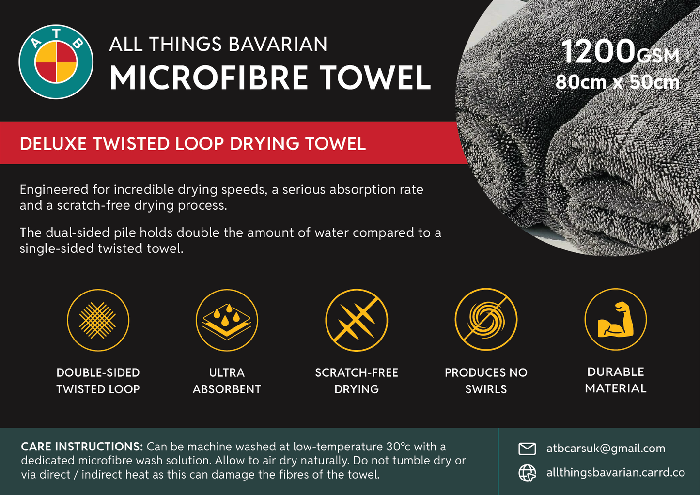 1200gsm Deluxe XL - Twisted Loop Drying Towel, 50*80cm