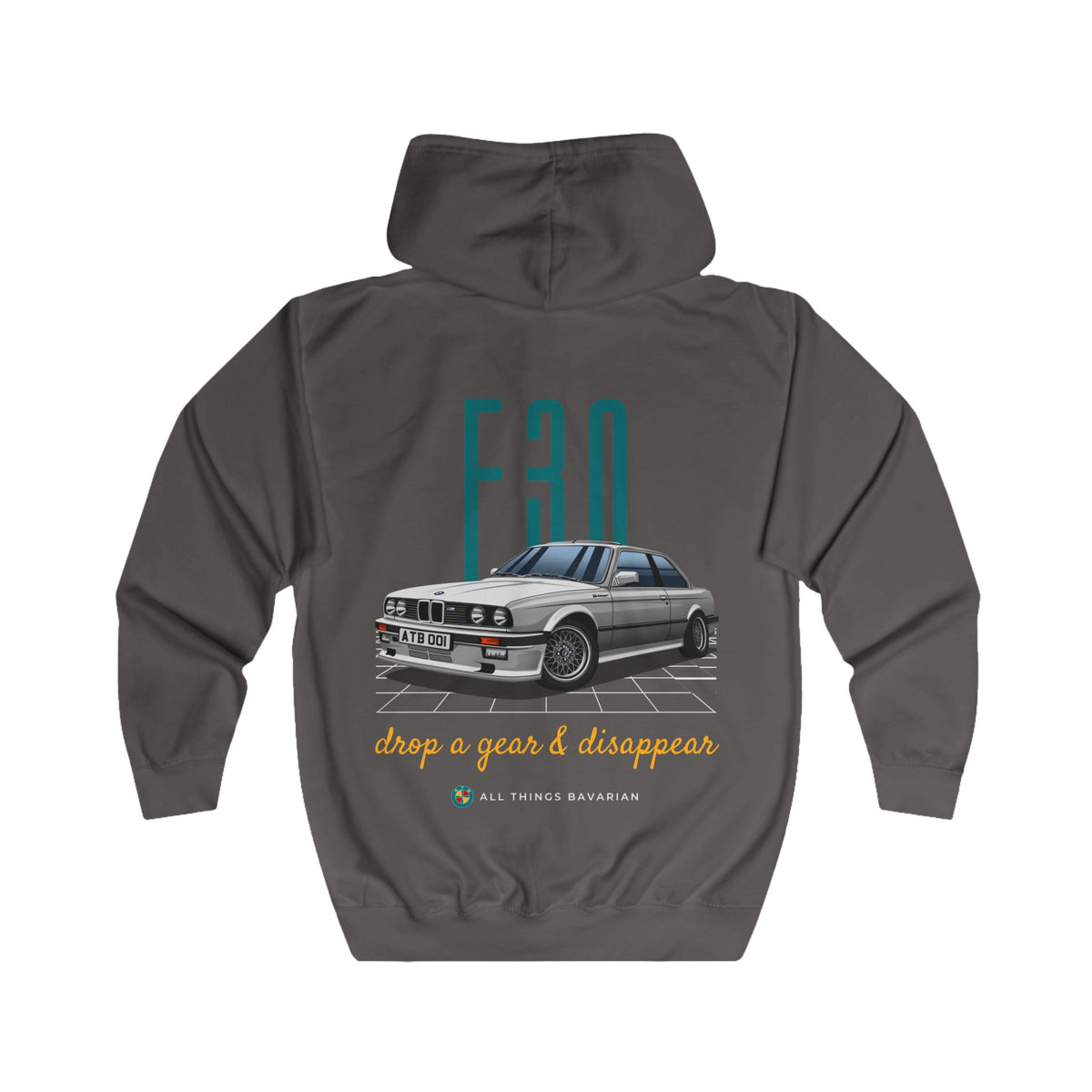 BMW e30 Unisex, Zip up Hoodie in Grey/Red/Blue Drop a gear and disappear
