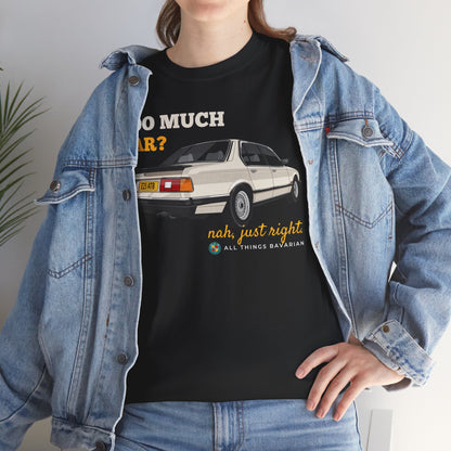 BMW e23 735i (Gold) Unisex T Shirt in Black - 100% Cotton (Front Graphic)