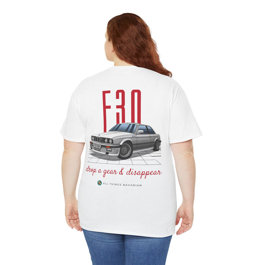 BMW e30 323i (Silver) Unisex T Shirt in White - 100% Cotton