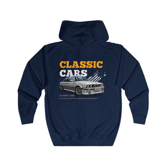 BMW e30 Classic Car Unisex Zip Up Hoodie in Grey/Red/Navy Blue