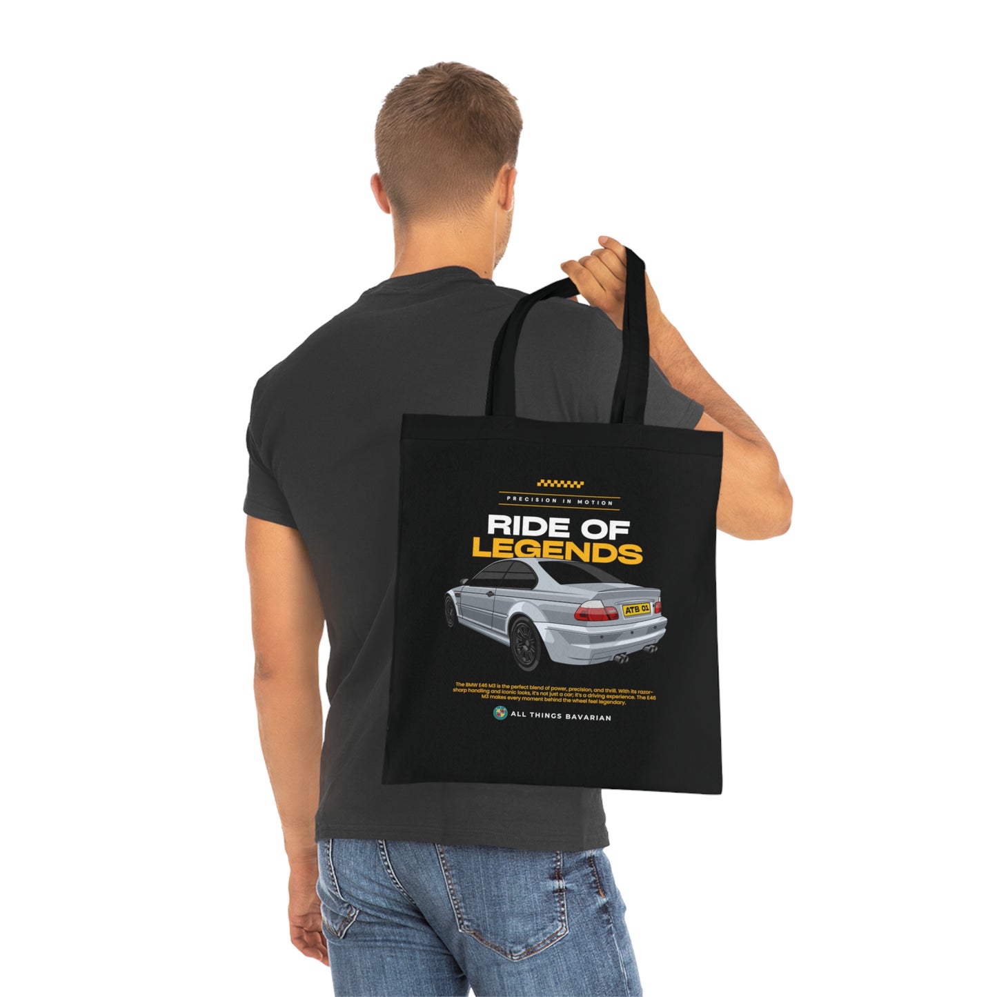 BMW e46 M3 Grey Tote Bag in Black - 100% cotton