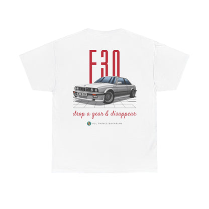 BMW e30 323i (Silver) Unisex T Shirt in White - 100% Cotton