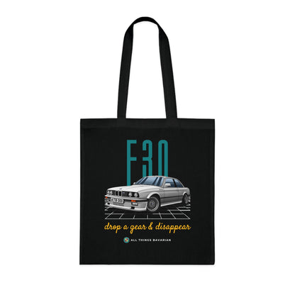 BMW e30 323i Silver Tote Bag in Black - 100% cotton