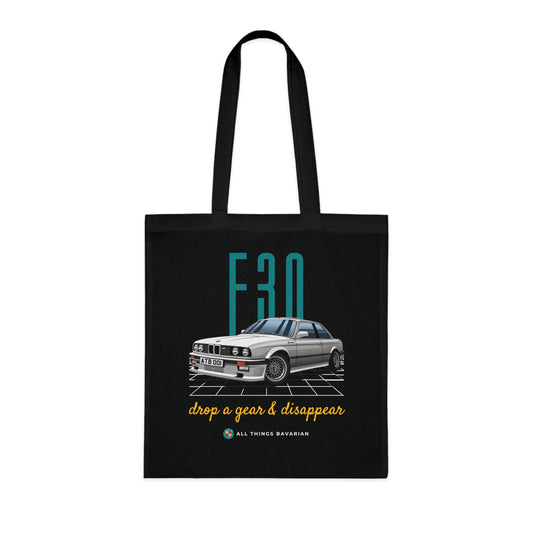 BMW e30 323i Silver Tote Bag in Black - 100% cotton