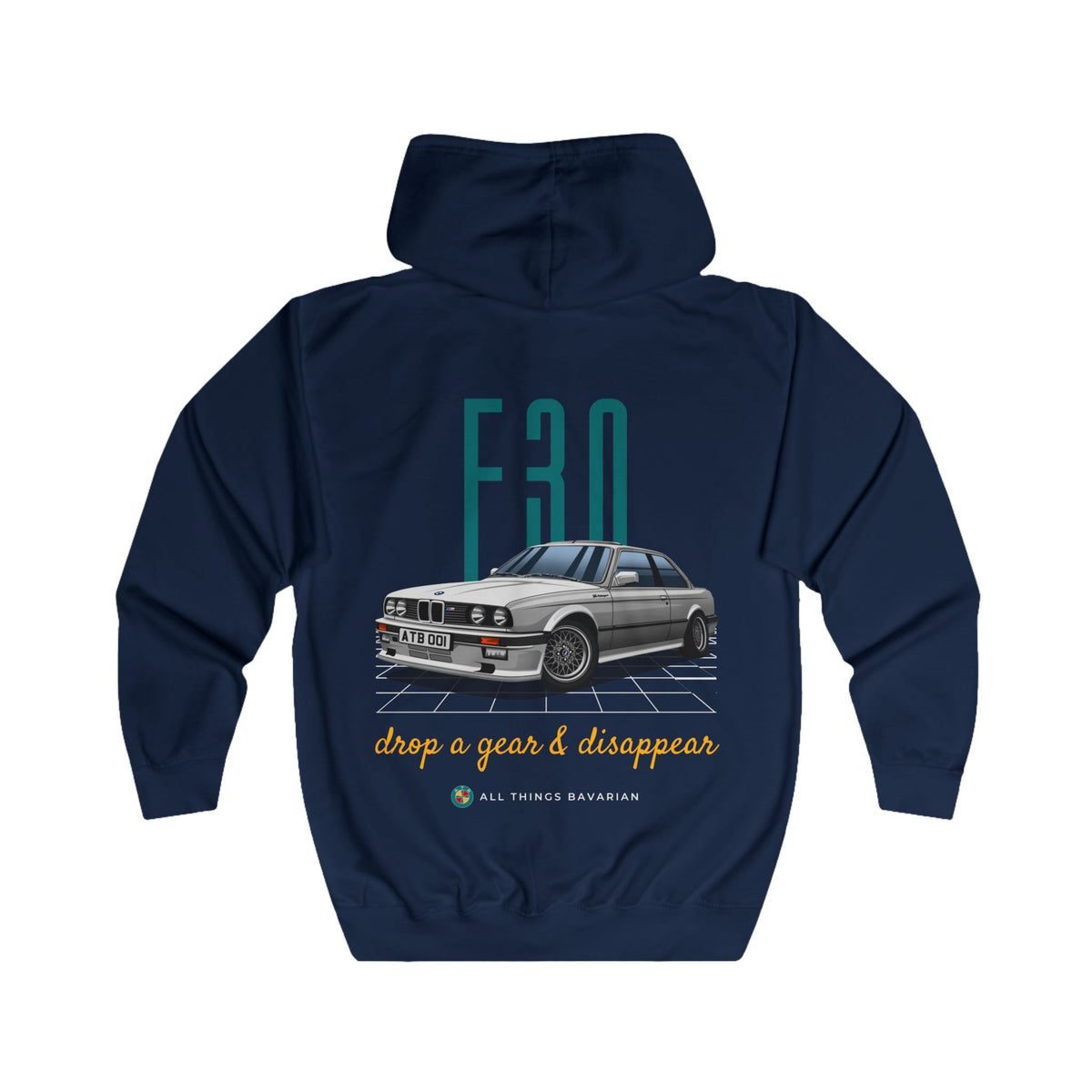 BMW e30 Unisex, Zip up Hoodie in Grey/Red/Blue Drop a gear and disappear