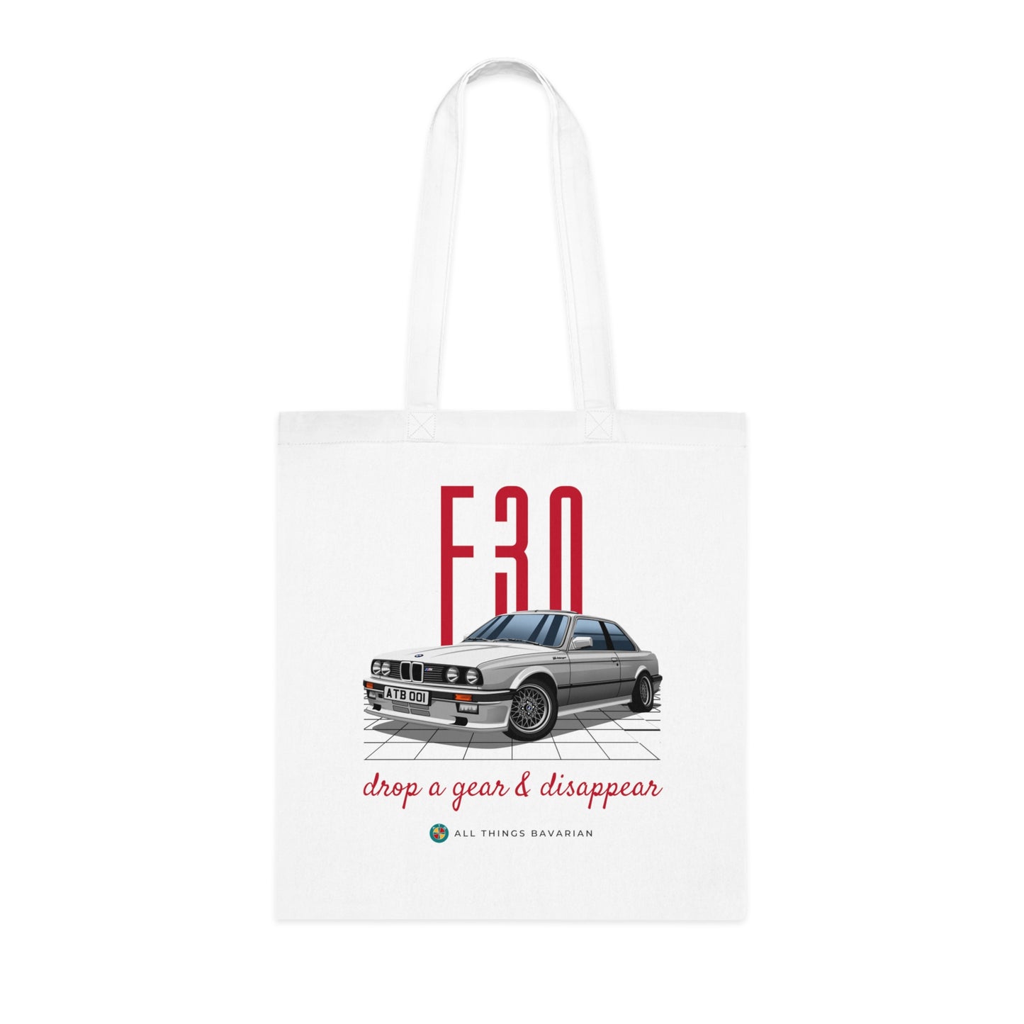 BMW e30 323i Silver Tote Bag in White - 100% cotton
