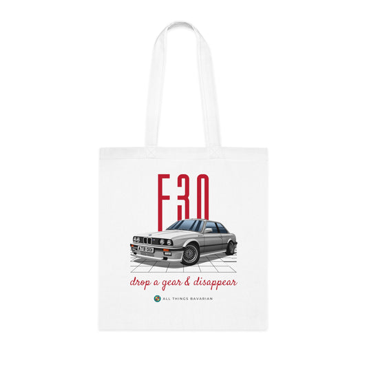 BMW e30 323i Silver Tote Bag in White - 100% cotton