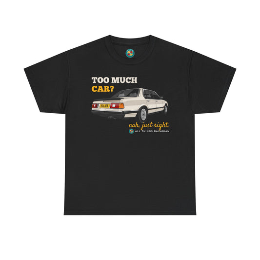 BMW e23 735i (Gold) Unisex T Shirt in Black - 100% Cotton (Front Graphic)