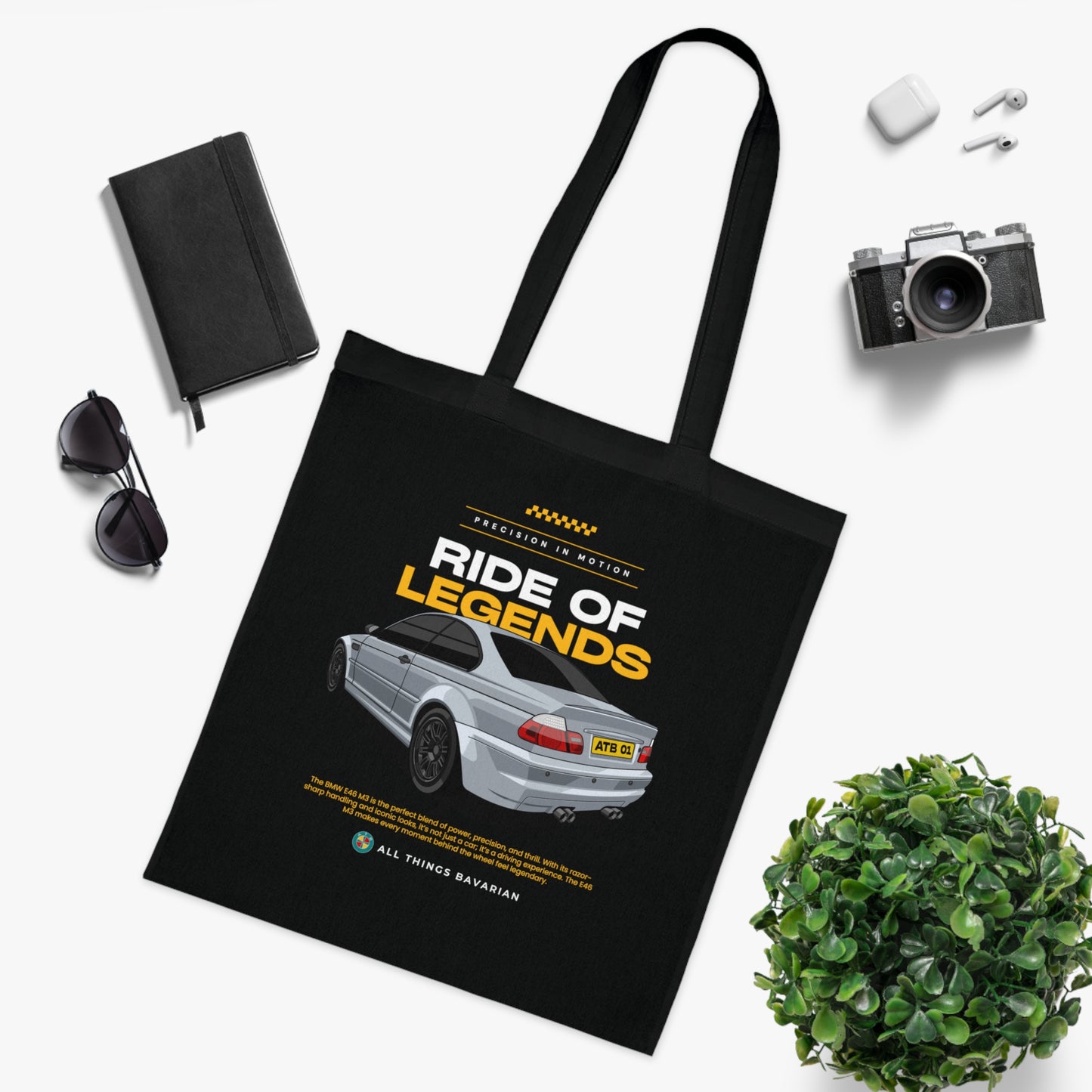 BMW e46 M3 Grey Tote Bag in Black - 100% cotton
