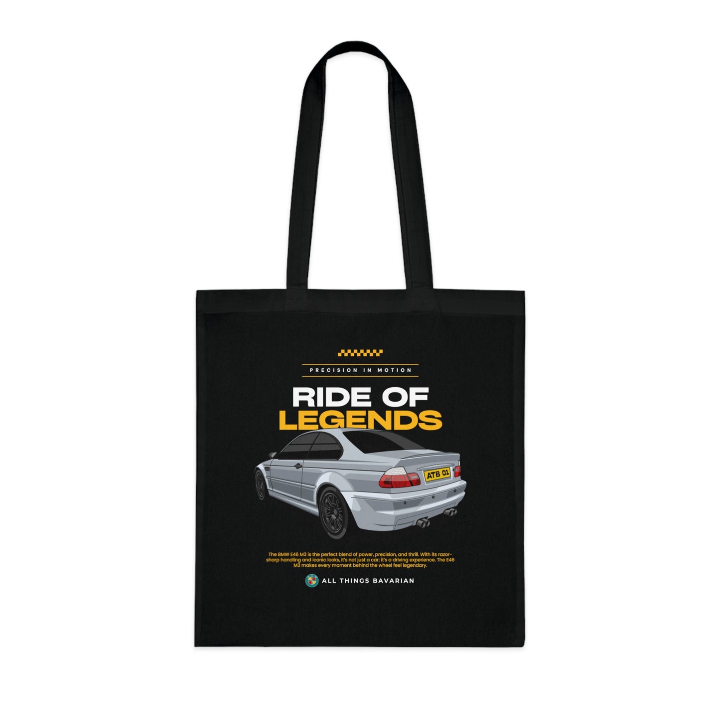 BMW e46 M3 Grey Tote Bag in Black - 100% cotton