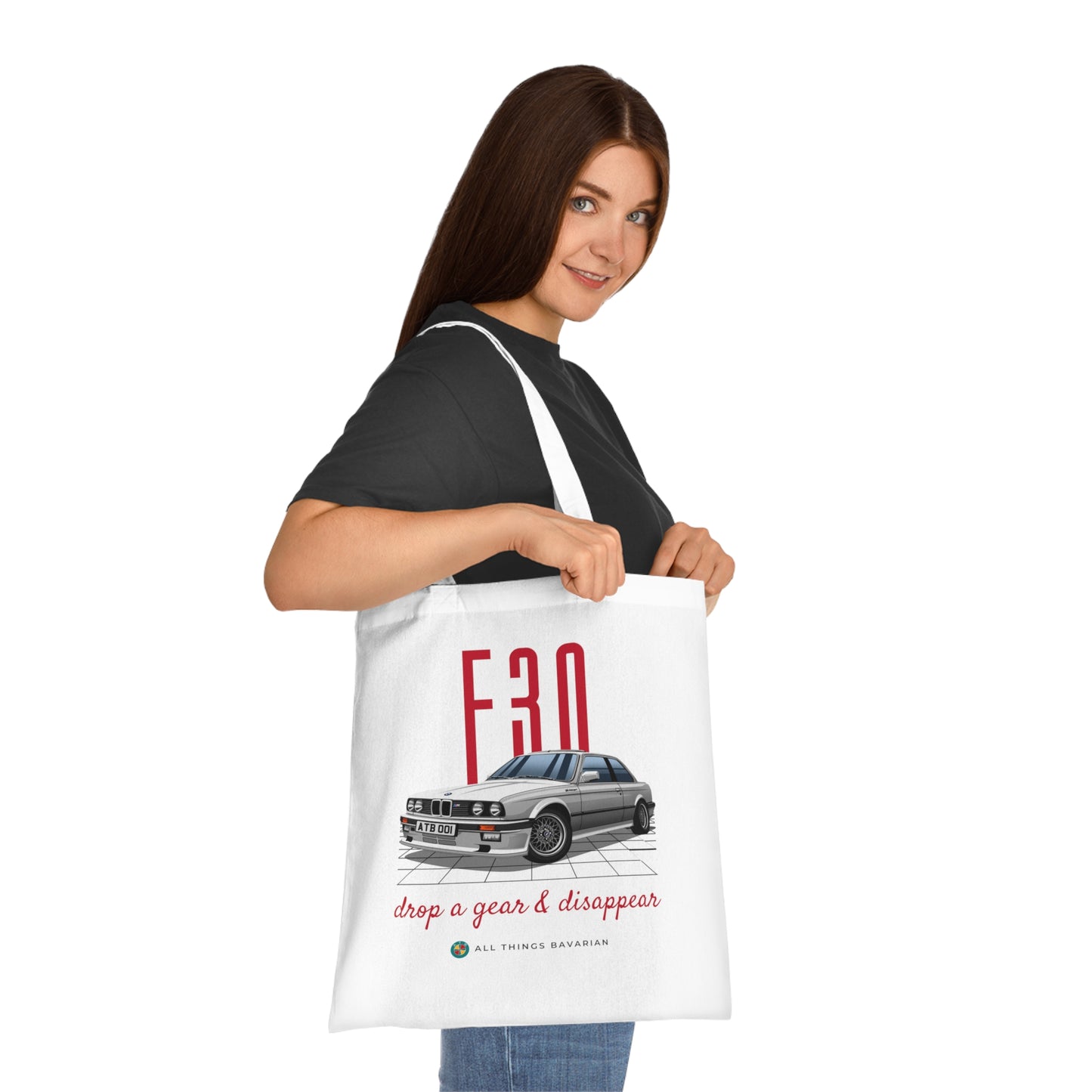 BMW e30 323i Silver Tote Bag in White - 100% cotton